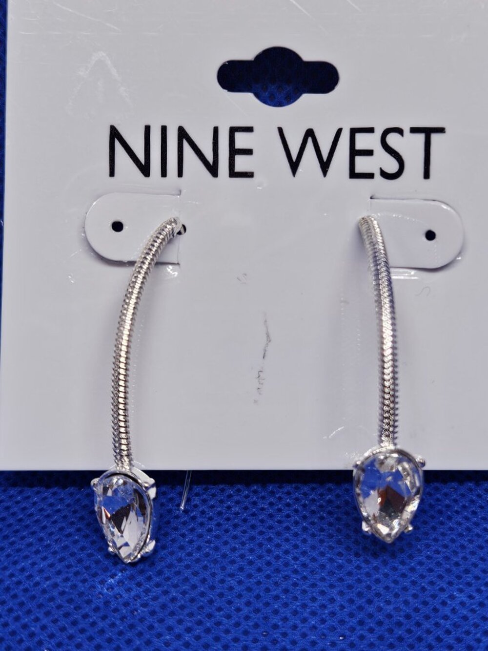 Nine West Silver Thread / Crystal Earrings